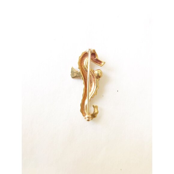 Seahorse Pin with Genuine Pearl 14K Gold Hallmarked Vintage Antique Jewelry - Picture 5 of 6